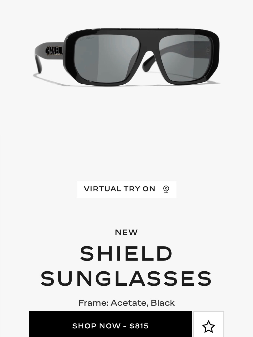 Chanel Black Shield Sunglasses With Gray Lenses